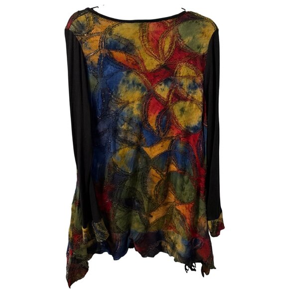 Paris Hues Long Sleeve Multicolor Tunic Top With Black Accents Sz  L tunic - Picture 10 of 12